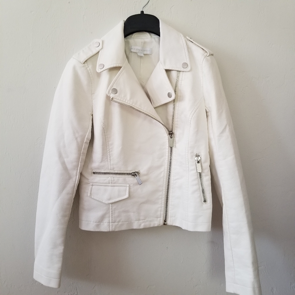 NWT New York & Co Ivory Faux Leather Moto Jacket